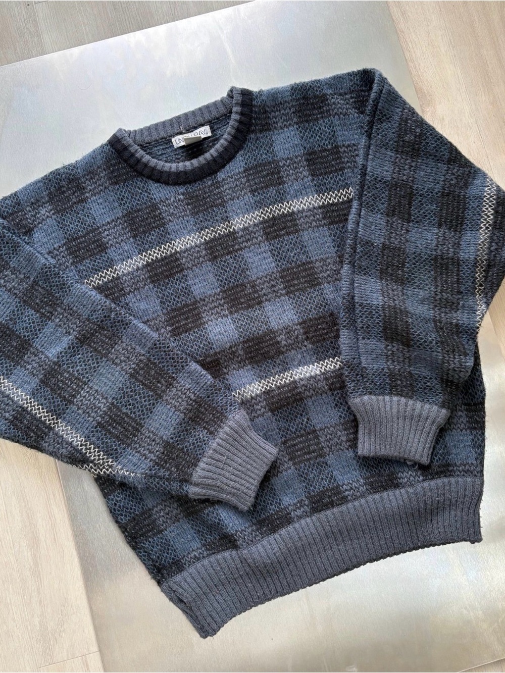 Vintage 90s Unionbay Plaid Knit Sweater - Size Medium (Oversized Fit)